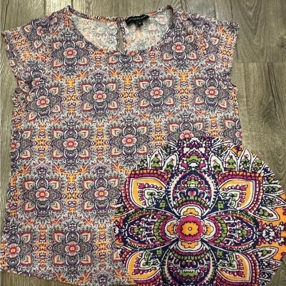 Cynthia Rowley Bright Multi Color Boho Print Cap Sleeve Lightweight Blouse S - Picture 1 of 13